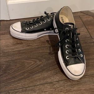 Black leather platform converse